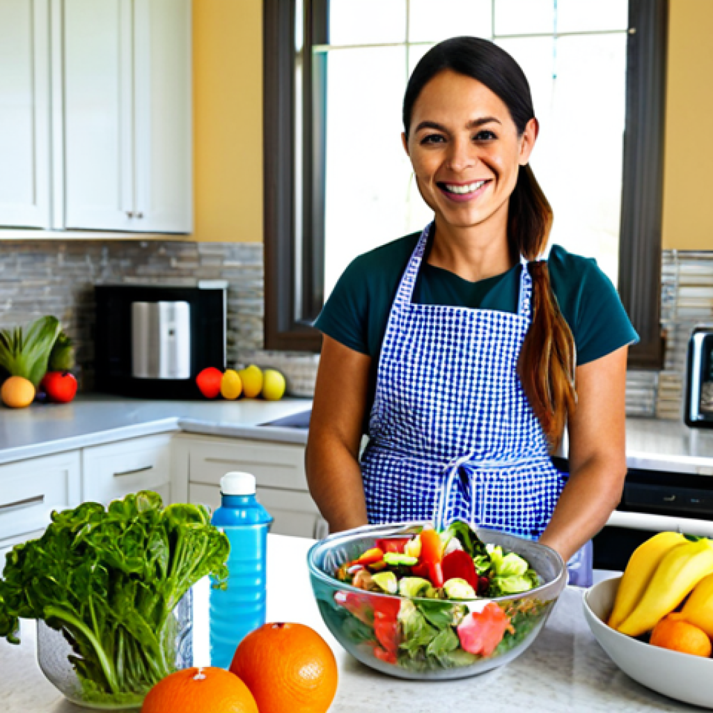 유아교육지도사로서 근무 중 건강 관리법 - Balanced Meal Prep**

A smiling preschool teacher in a bright, modern kitchen preparing a colorful s...