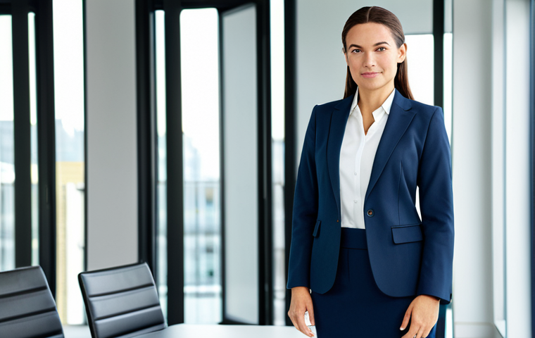 유아교육지도사로서의 경력 전환 후 성공 사례 - **Prompt:** A confident businesswoman in a modern, bright office setting, wearing a tailored profess...