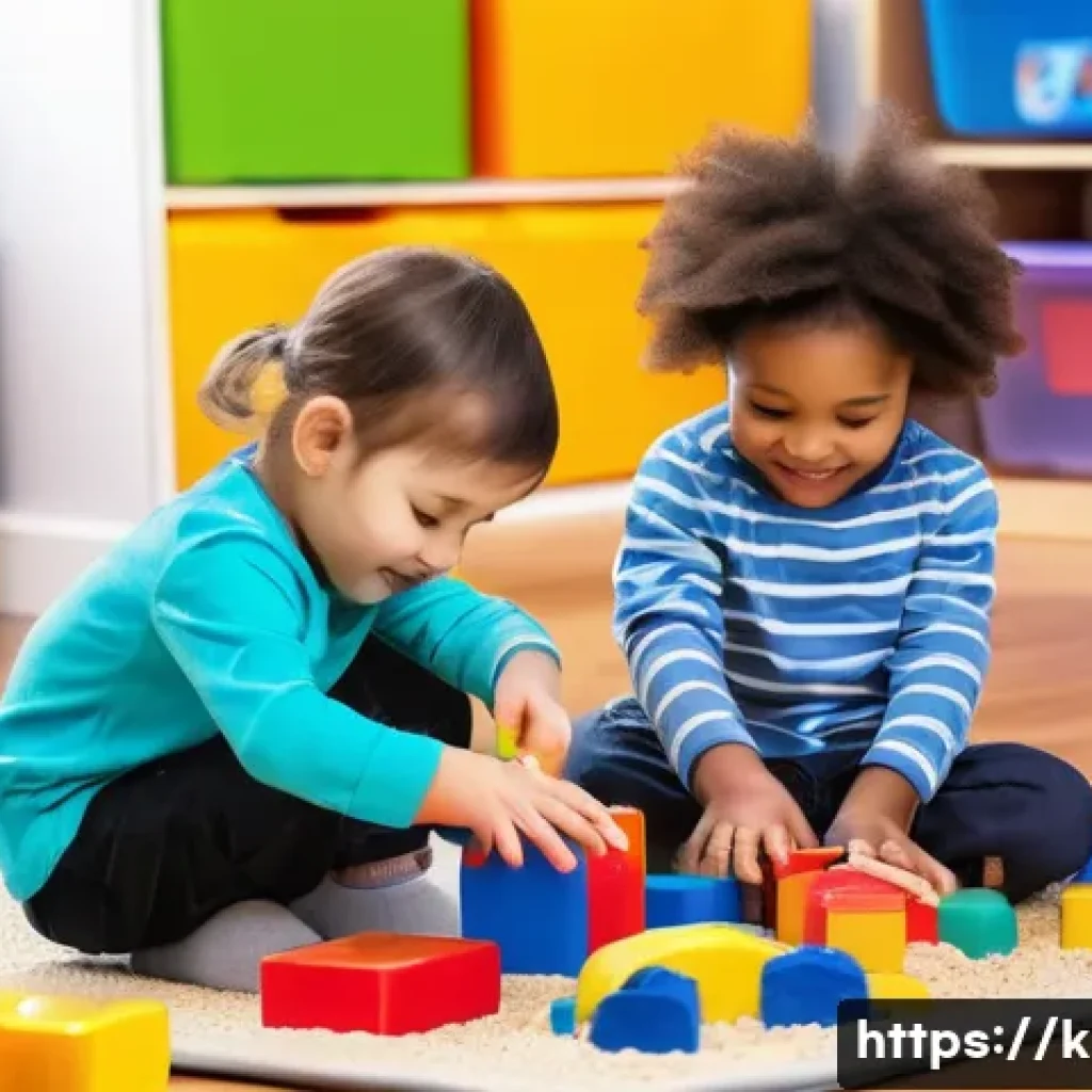 유아교육지도사 강의 계획 작성법 사례 분석 - A vibrant preschool classroom scene showing a group of 3 to 5-year-old children engaged in sensory p...