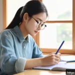Home 21 유아교육지도사 자격증 시험 대비 추천 스터디 방법 - A focused young adult woman studying at a neat desk in a bright, cozy room, using a planner and lapt...