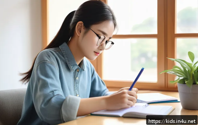 유아교육지도사 자격증 시험 대비 추천 스터디 방법 - A focused young adult woman studying at a neat desk in a bright, cozy room, using a planner and lapt...