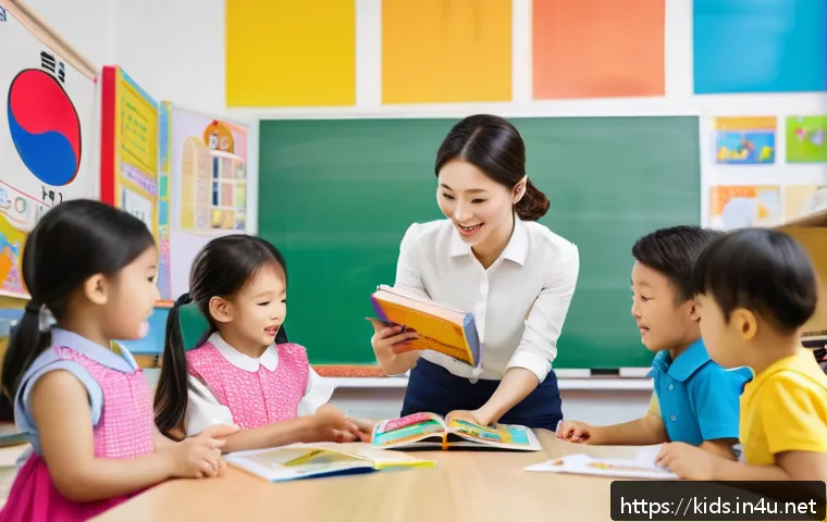 유아교육지도사 자격증의 국제적 인정 - A diverse classroom scene showing a confident early childhood educator engaging with young children ...